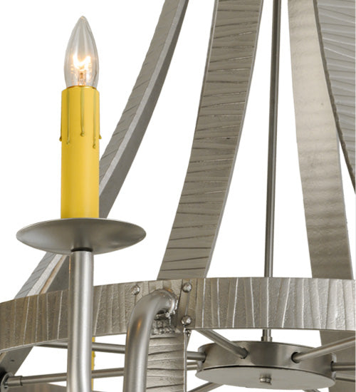 Meyda Lighting Barrel Stave 48" 8-Light Nickel Powder Coat Metallo Chandelier With Ivory Faux Candlelight