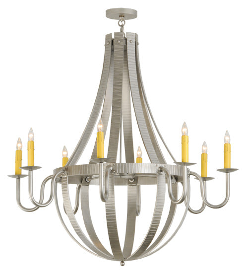 Meyda Lighting Barrel Stave 48" 8-Light Nickel Powder Coat Metallo Chandelier With Ivory Faux Candlelight