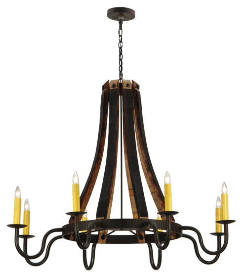 Meyda Lighting Barrel Stave 50" 8-Light Costello Black Madera Chandelier With Ivory Faux Candlelight