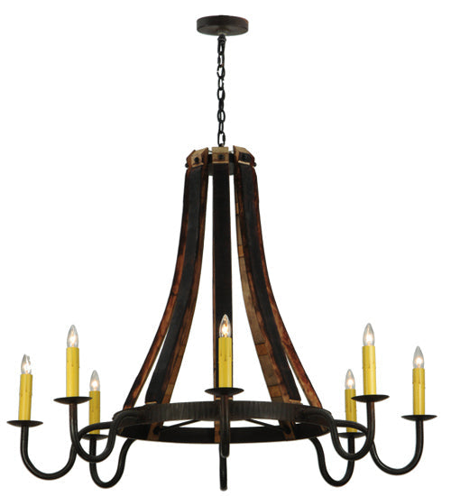 Meyda Lighting Barrel Stave 50" 8-Light Costello Black Madera Chandelier With Ivory Faux Candlelight