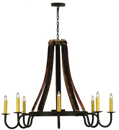 Meyda Lighting Barrel Stave 50" 8-Light Costello Black Madera Chandelier With Ivory Faux Candlelight