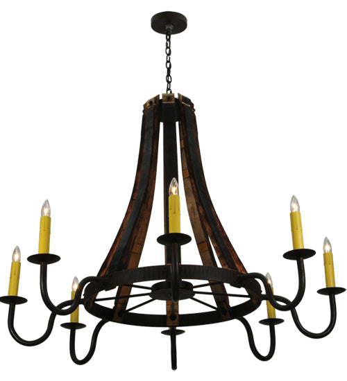 Meyda Lighting Barrel Stave 50" 8-Light Costello Black Madera Chandelier With Ivory Faux Candlelight