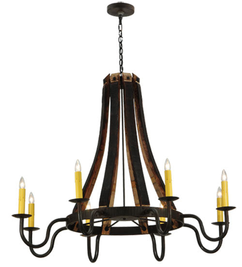 Meyda Lighting Barrel Stave 50" 8-Light Costello Black Madera Chandelier With Ivory Faux Candlelight