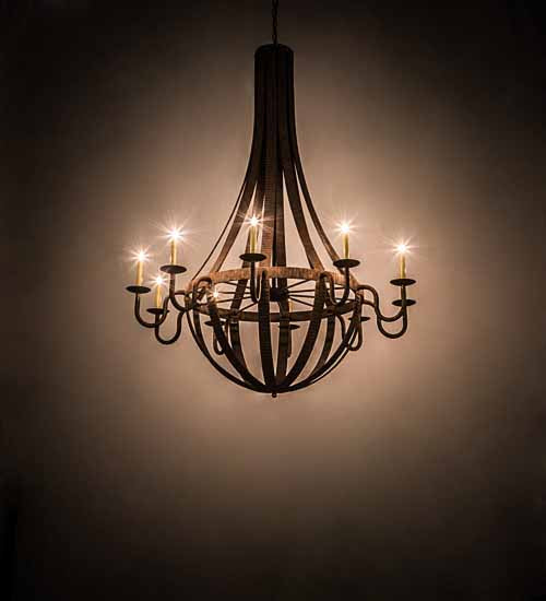 Meyda Lighting Barrel Stave 54" 10-Light Rust Rococo Metallo Chandelier With Ivory Faux Candlelight