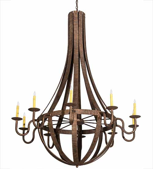 Meyda Lighting Barrel Stave 54" 10-Light Rust Rococo Metallo Chandelier With Ivory Faux Candlelight