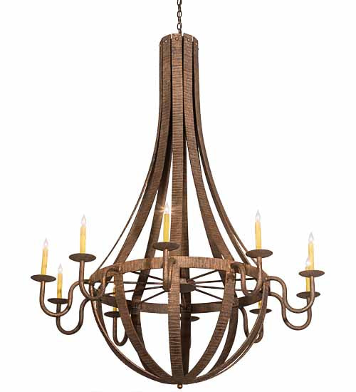 Meyda Lighting Barrel Stave 54" 10-Light Rust Rococo Metallo Chandelier With Ivory Faux Candlelight