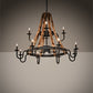 Meyda Lighting Barrel Stave 54" 13-Light Natural Wood & Costello Black Madera Chandelier With Black Faux Candlelight