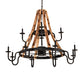Meyda Lighting Barrel Stave 54" 13-Light Natural Wood & Costello Black Madera Chandelier With Black Faux Candlelight