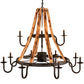 Meyda Lighting Barrel Stave 54" 13-Light Natural Wood & Costello Black Madera Chandelier With Black Faux Candlelight