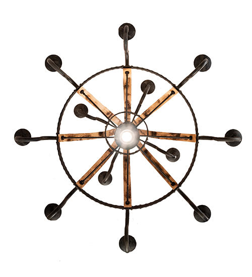 Meyda Lighting Barrel Stave 54" 13-Light Natural Wood & Costello Black Madera Chandelier With Black Faux Candlelight