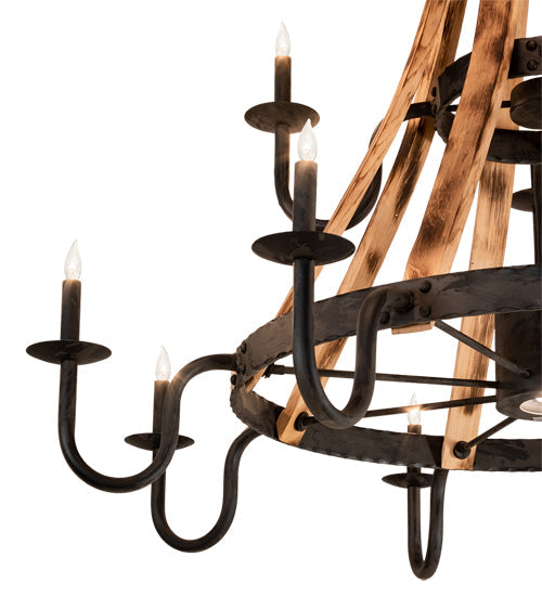 Meyda Lighting Barrel Stave 54" 13-Light Natural Wood & Costello Black Madera Chandelier With Black Faux Candlelight