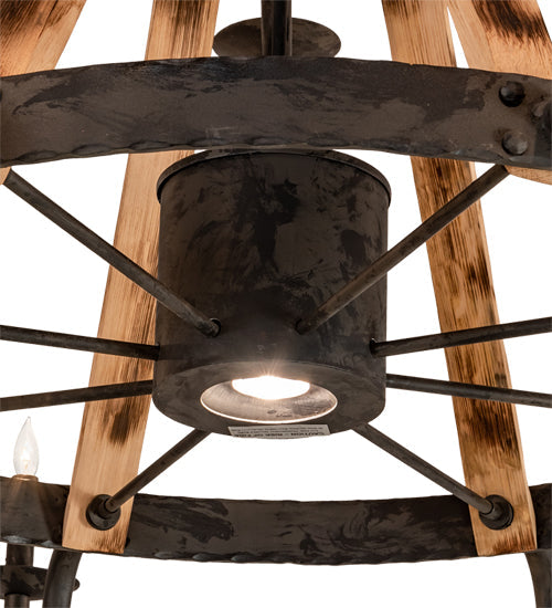 Meyda Lighting Barrel Stave 54" 13-Light Natural Wood & Costello Black Madera Chandelier With Black Faux Candlelight