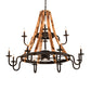 Meyda Lighting Barrel Stave 54" 13-Light Natural Wood & Costello Black Madera Chandelier With Black Faux Candlelight