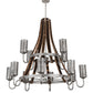 Meyda Lighting Barrel Stave 60" 12-Light 2-Tier Brushed Nickel & Charred Wood Winter Maple Chandelier With Clear & Silver Shade Glass