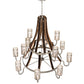 Meyda Lighting Barrel Stave 60" 12-Light 2-Tier Brushed Nickel & Charred Wood Winter Maple Chandelier With Clear & Silver Shade Glass