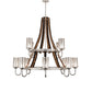 Meyda Lighting Barrel Stave 60" 12-Light 2-Tier Brushed Nickel & Charred Wood Winter Maple Chandelier With Clear & Silver Shade Glass