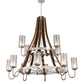 Meyda Lighting Barrel Stave 60" 12-Light 2-Tier Brushed Nickel & Charred Wood Winter Maple Chandelier With Clear & Silver Shade Glass
