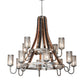Meyda Lighting Barrel Stave 61" 12-Light 2-Tier Industrial Steel & Charred Wood Winter Maple Chandelier
