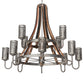 Meyda Lighting Barrel Stave 61" 12-Light 2-Tier Industrial Steel & Charred Wood Winter Maple Chandelier