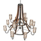Meyda Lighting Barrel Stave 61" 12-Light 2-Tier Industrial Steel & Charred Wood Winter Maple Chandelier