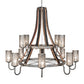 Meyda Lighting Barrel Stave 61" 12-Light 2-Tier Industrial Steel & Charred Wood Winter Maple Chandelier