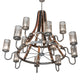 Meyda Lighting Barrel Stave 61" 12-Light 2-Tier Industrial Steel & Charred Wood Winter Maple Chandelier