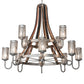 Meyda Lighting Barrel Stave 61" 12-Light 2-Tier Industrial Steel & Charred Wood Winter Maple Chandelier