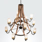 Meyda Lighting Barrel Stave 61" 12-Light Natural Wood & Golden Bronze Chandelier With Crystal Rainfall Idalight Shade