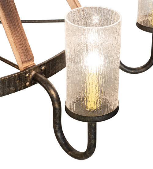 Meyda Lighting Barrel Stave 61" 12-Light Natural Wood & Golden Bronze Chandelier With Crystal Rainfall Idalight Shade