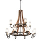 Meyda Lighting Barrel Stave 61" 12-Light Natural Wood & Golden Bronze Chandelier With Crystal Rainfall Idalight Shade