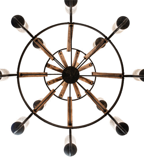 Meyda Lighting Barrel Stave 61" 12-Light Natural Wood & Golden Bronze Chandelier With Crystal Rainfall Idalight Shade