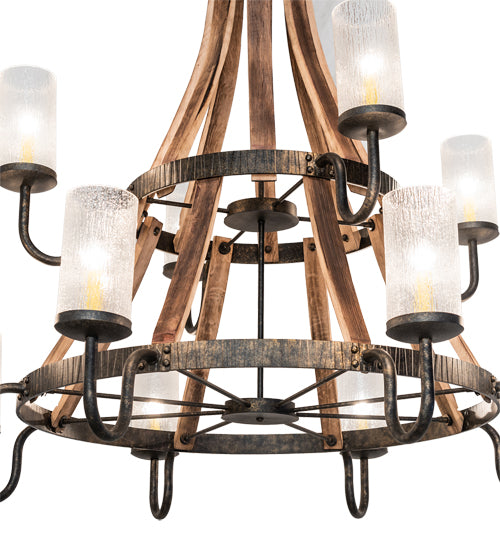 Meyda Lighting Barrel Stave 61" 12-Light Natural Wood & Golden Bronze Chandelier With Crystal Rainfall Idalight Shade