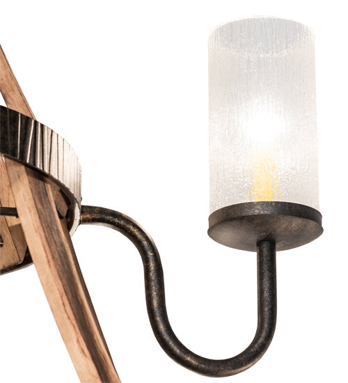 Meyda Lighting Barrel Stave 61" 12-Light Natural Wood & Golden Bronze Chandelier With Crystal Rainfall Idalight Shade