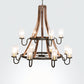 Meyda Lighting Barrel Stave 61" 12-Light Natural Wood & Golden Bronze Chandelier With Crystal Rainfall Idalight Shade