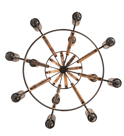Meyda Lighting Barrel Stave 66" 12-Light 2-Tier Timeless Bronze & Charred Wood Winter Maple Chandelier