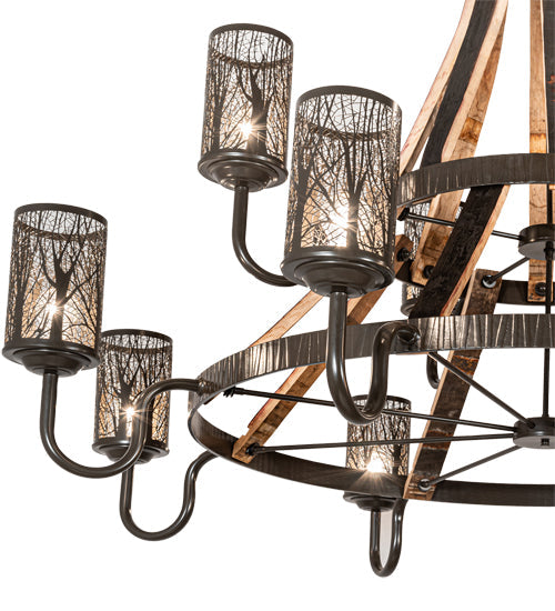 Meyda Lighting Barrel Stave 66" 12-Light 2-Tier Timeless Bronze & Charred Wood Winter Maple Chandelier