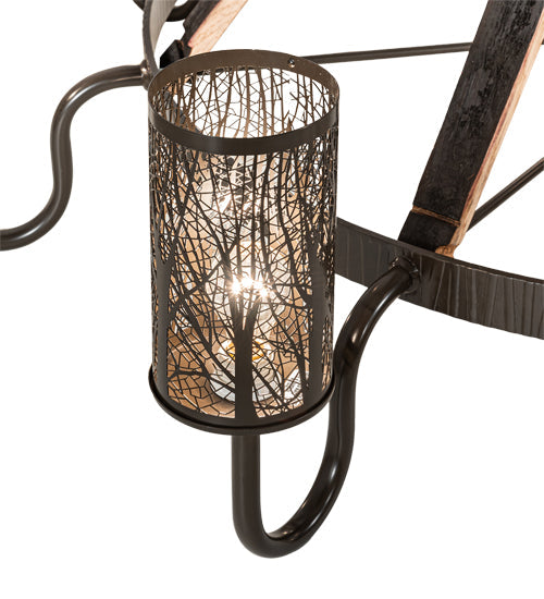 Meyda Lighting Barrel Stave 66" 12-Light 2-Tier Timeless Bronze & Charred Wood Winter Maple Chandelier