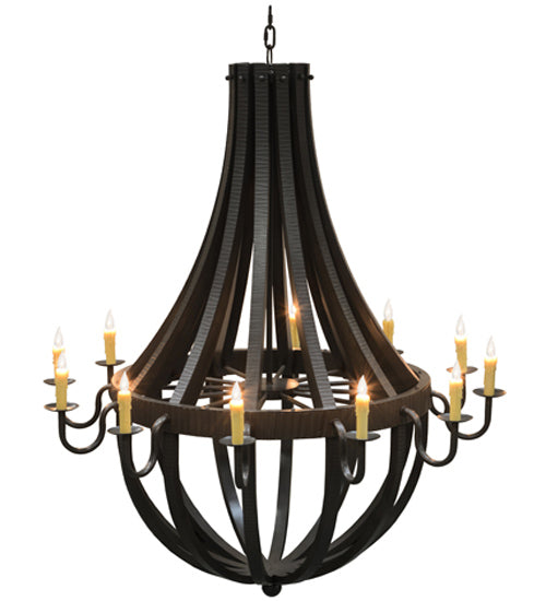 Meyda Lighting Barrel Stave 72" 12-Light Timeless Bronze Metallo Chandelier With Ivory Faux Candlelight