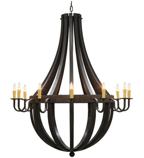Meyda Lighting Barrel Stave 72" 12-Light Timeless Bronze Metallo Chandelier With Ivory Faux Candlelight