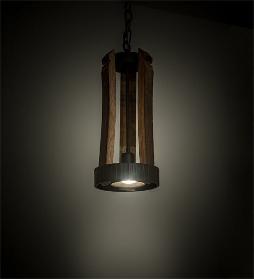 Meyda Lighting Barrel Stave 8" LED Natural Wood & Oil Rubbed Bronze Pendant Light