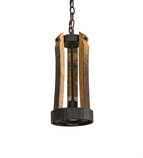Meyda Lighting Barrel Stave 8" LED Natural Wood & Oil Rubbed Bronze Pendant Light