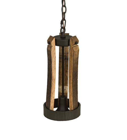 Meyda Lighting Barrel Stave 8" LED Natural Wood & Oil Rubbed Bronze Pendant Light