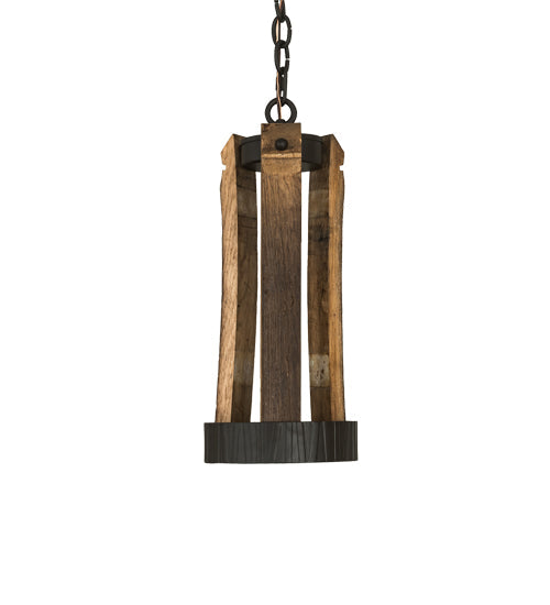 Meyda Lighting Barrel Stave 8" LED Natural Wood & Oil Rubbed Bronze Pendant Light