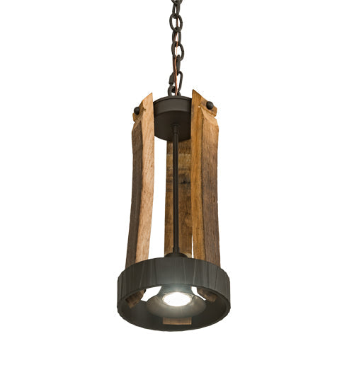 Meyda Lighting Barrel Stave 8" LED Natural Wood & Oil Rubbed Bronze Pendant Light