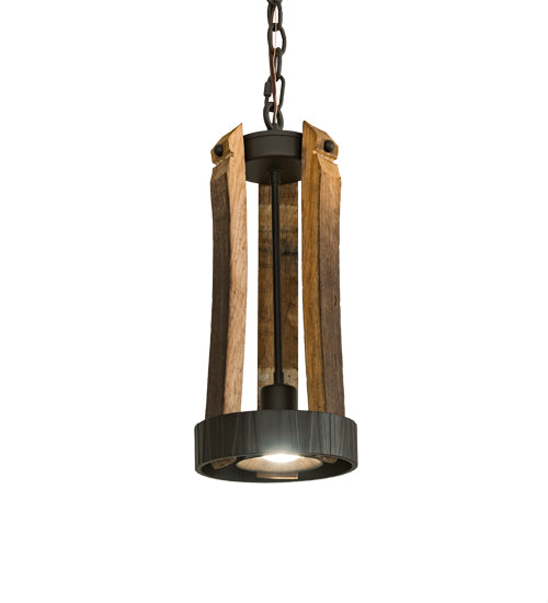 Meyda Lighting Barrel Stave 8" LED Natural Wood & Oil Rubbed Bronze Pendant Light