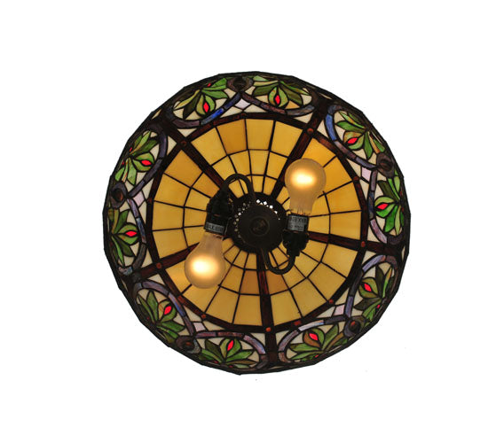 Meyda Lighting Barroco 16" 2-Light Mahogany Bronze Pendant Light With Multi-Colored Shade Glass