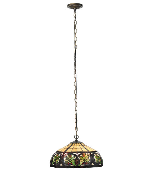 Meyda Lighting Barroco 16" 2-Light Mahogany Bronze Pendant Light With Multi-Colored Shade Glass