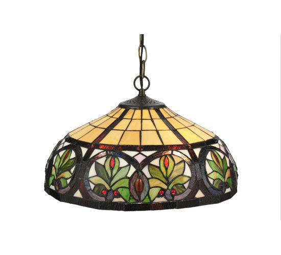 Meyda Lighting Barroco 16" 2-Light Mahogany Bronze Pendant Light With Multi-Colored Shade Glass
