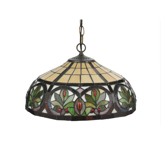 Meyda Lighting Barroco 16" 2-Light Mahogany Bronze Pendant Light With Multi-Colored Shade Glass