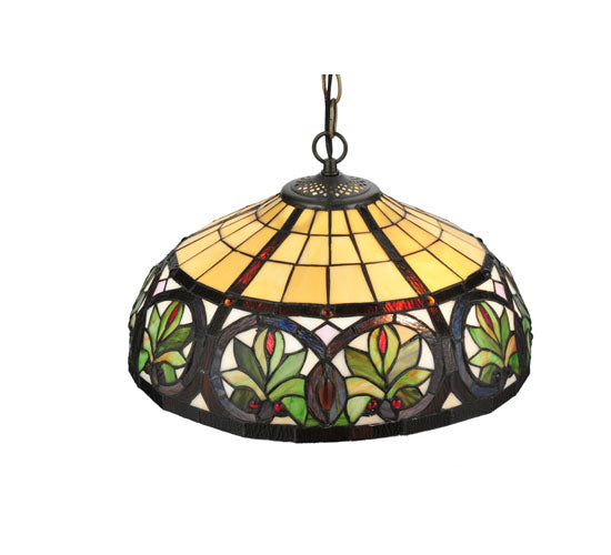 Meyda Lighting Barroco 16" 2-Light Mahogany Bronze Pendant Light With Multi-Colored Shade Glass